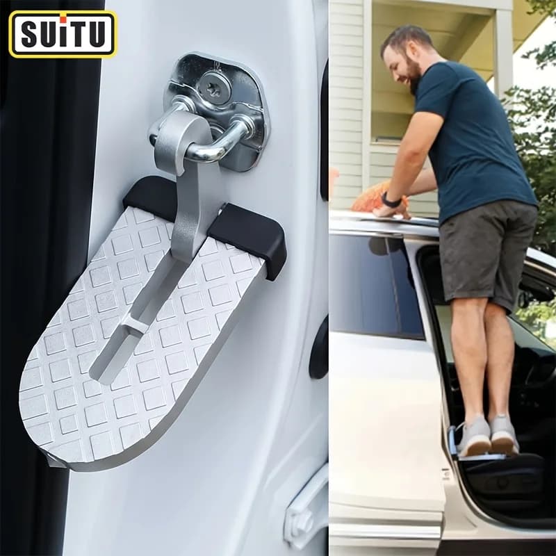 Heavy Duty Aluminum Car Door Step Hook Anti Slip Roof Access Ladder With Glass Breaker Fit SUV Jeep Truck For Camping Cleaning C