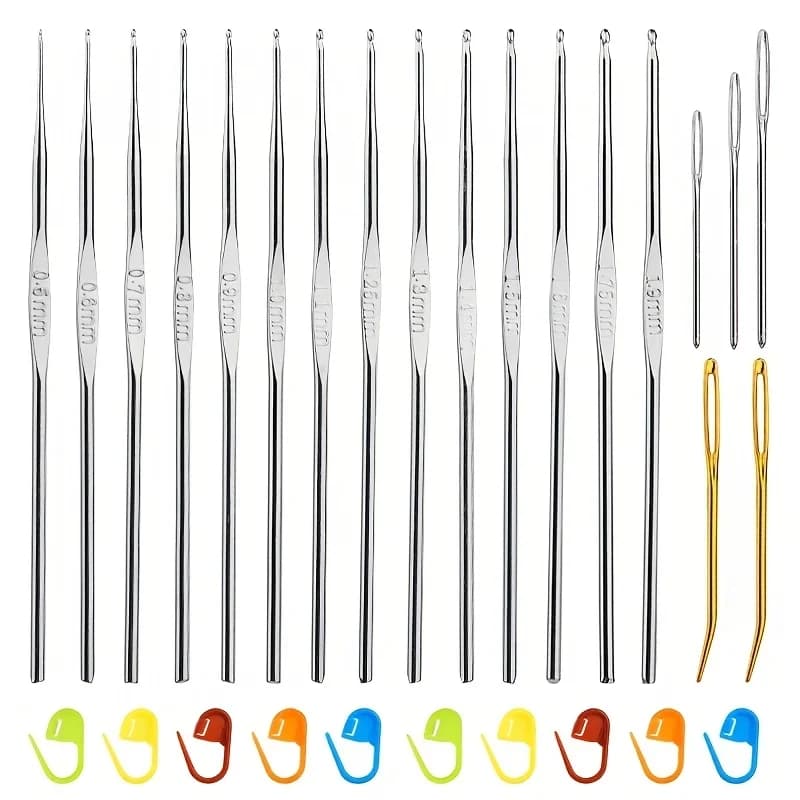 Uncinetto (0,5-1,9 mm), set di uncinetti con aghi per filo a occhi grandi e clip per pennarelli, (colore casuale)