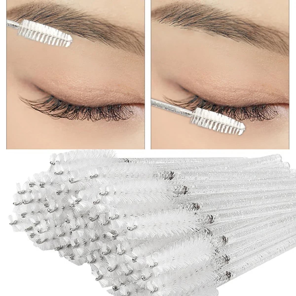 50/100 pcs. Disposable Brushes for Extension Eyelashes, Spoolies, Micro Mascara Applicators, Eyelash combs - enlarged