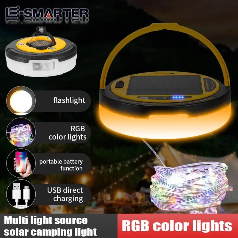 USB ricaricabile campeggio luce stringa tenda da esterno luce RGB atmosfera luce XTE LED torcia con gancio