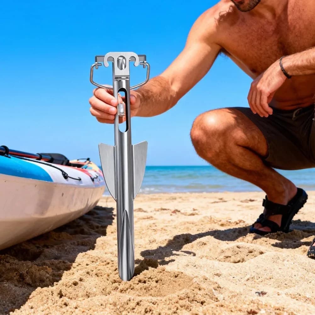 304 Stainless Steel Spiral Sand Anchor for Kayak Boat Motorboat Easy Manual Install Secure Hold Rope Size 43 11.5 4cm