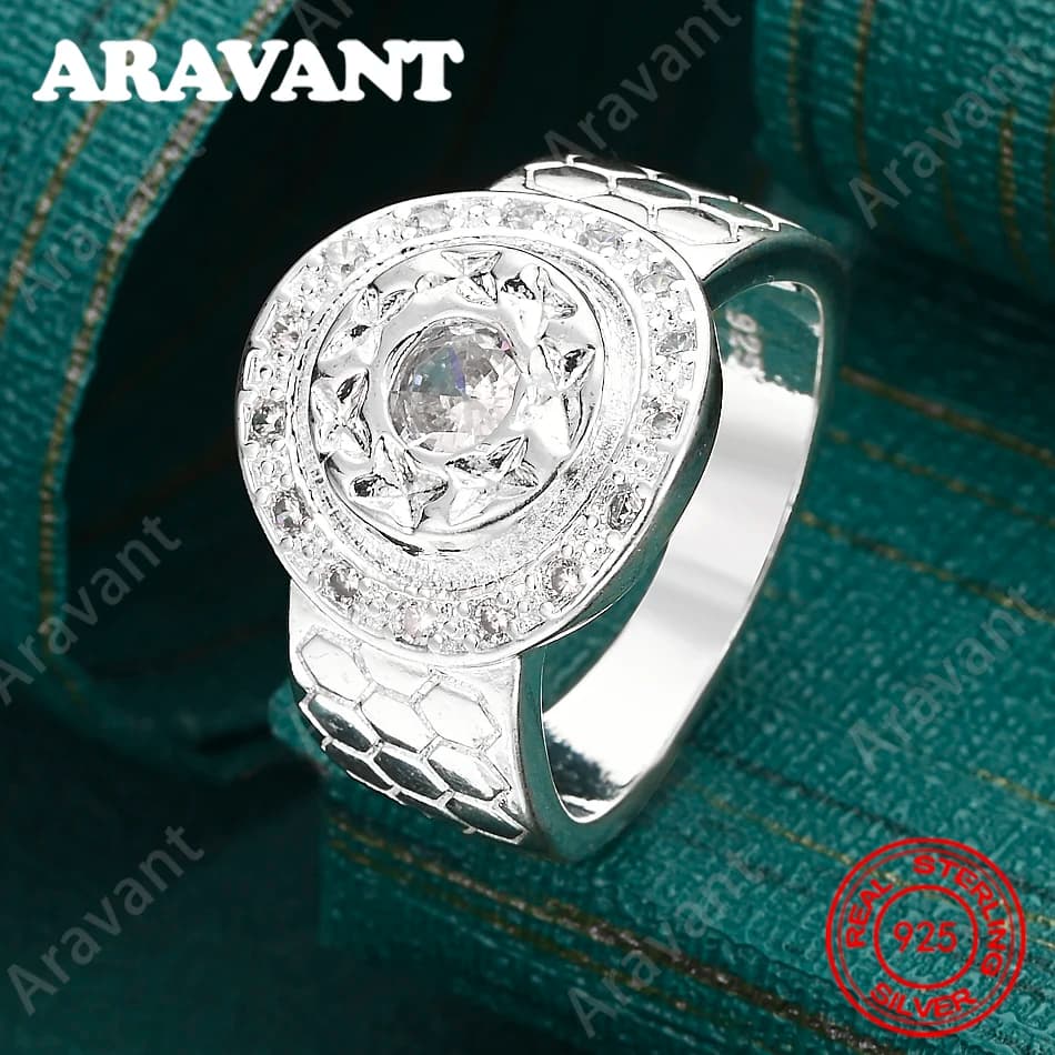 Large Round Zirconia Sterling Silver 925 7-10 # Women's Ring, Fine Jewels and Nice for Weddings and Celebrations