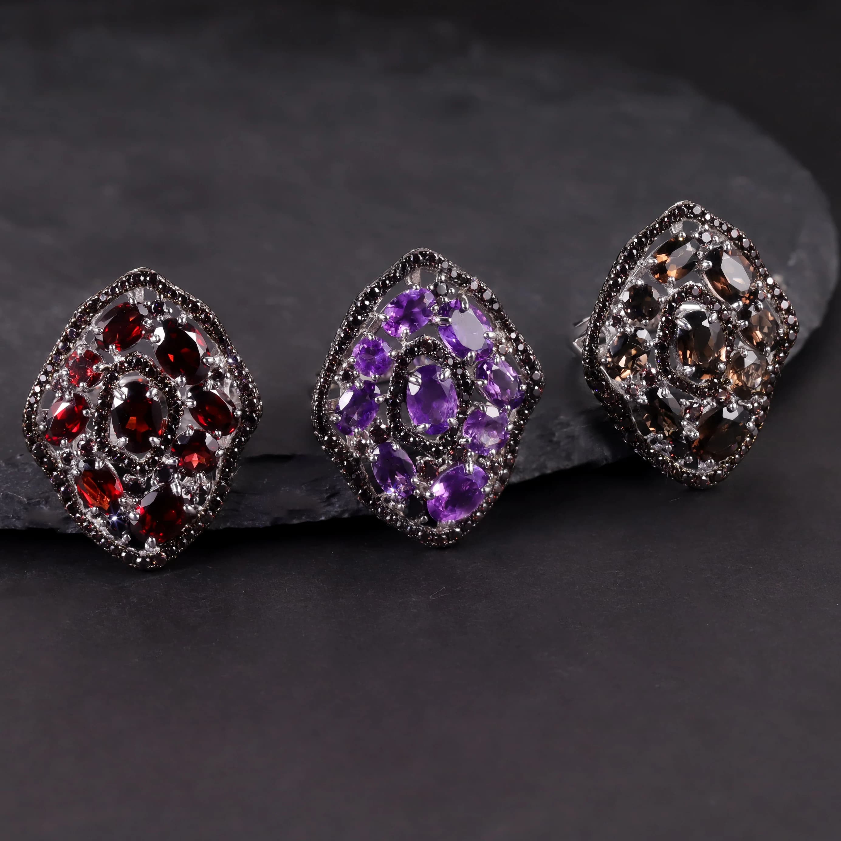 GEM'S BALLET Birthstone Jewelry High Polishing Multi Stone Natural Gemstone Unique Design S925 Sterling Silver Ring for Gift