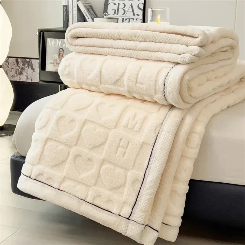 Coperte in pile corallo 3D a forma di cuore per letto, coperta leggera a quadri super morbida per divano, ideale per l'inverno
