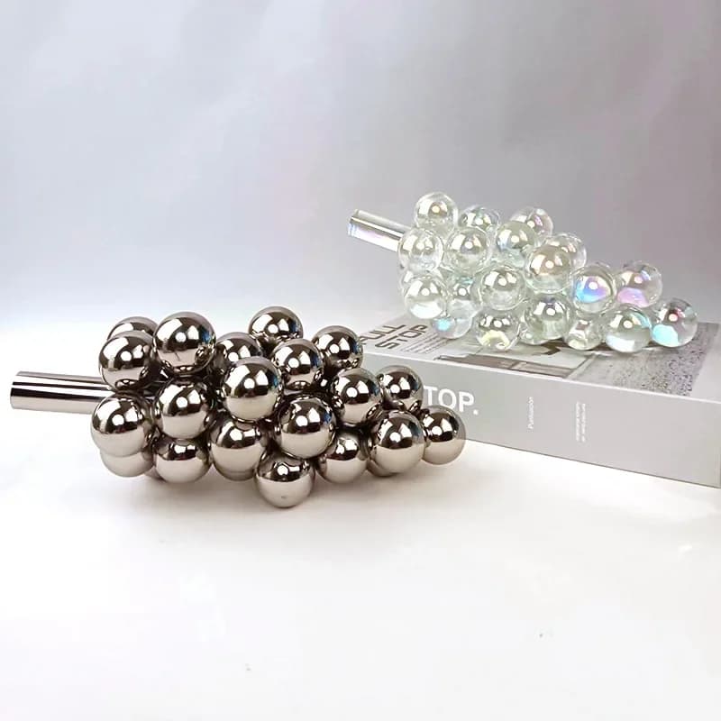 Creative Glass Grapes Artificial Fruit Transparent Crystal Sculpture Geometric Grape Decorative Figurine Home Decoration Accessories