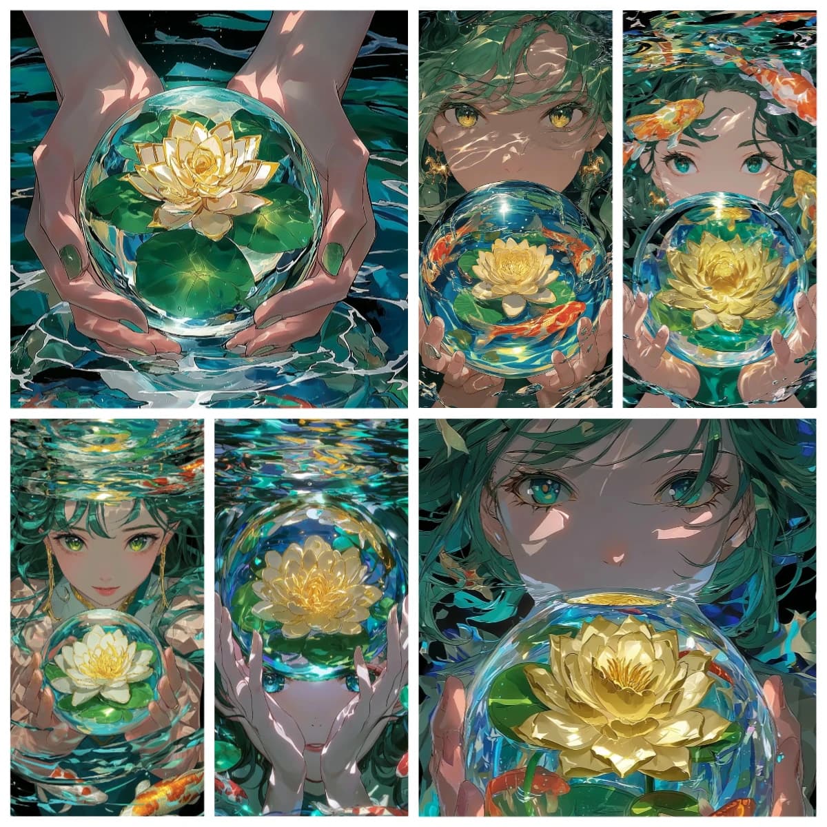 1000PCS Anime Boy with Koi Fish Sphere Jigsaw Puzzle, Fantasy Water Art Educational Games Colorful Puzzles Gifts Home Decor
