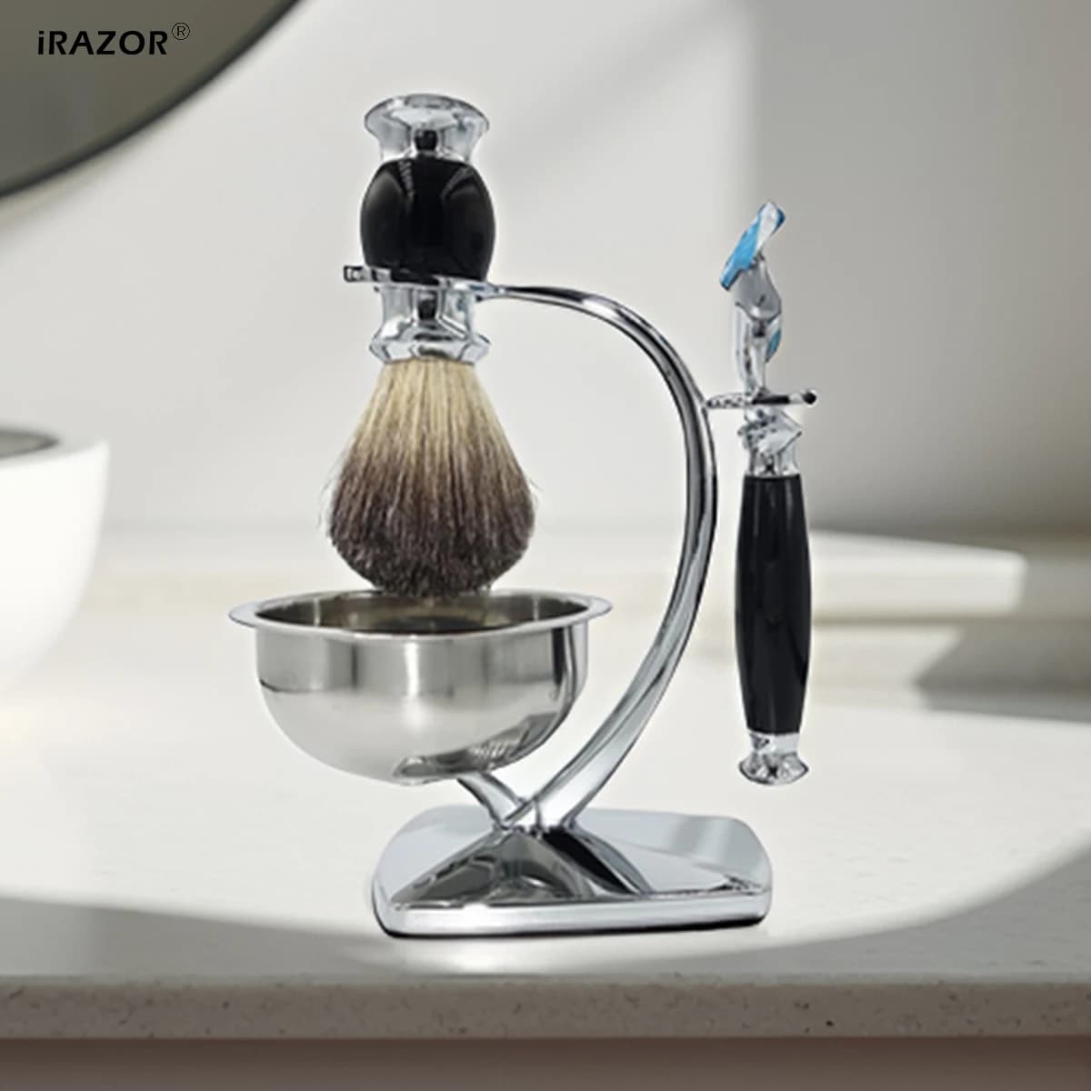 iRAZOR Luxury classic men's beard kit 4 in 1 Gift set with hair brush in rate Face cleaning tool and safety shaver for barber beard