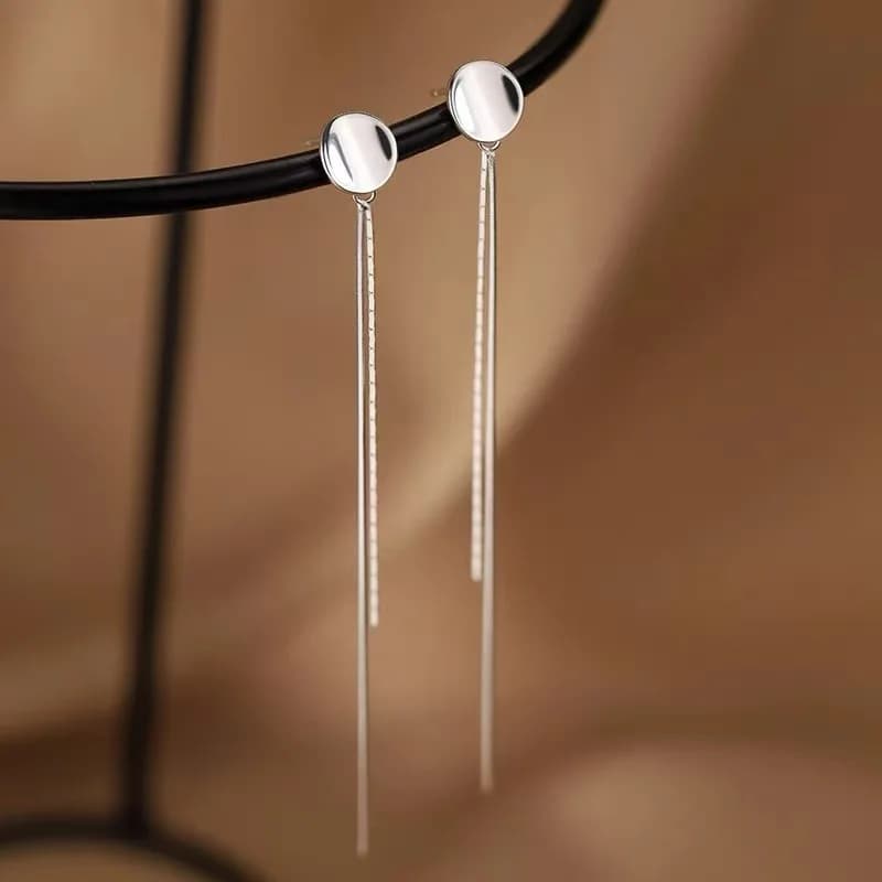 Orecchini a perno con catena rotonda color argento per donna, gioielli classici di alta qualità, accessori raffinati di lusso leggero