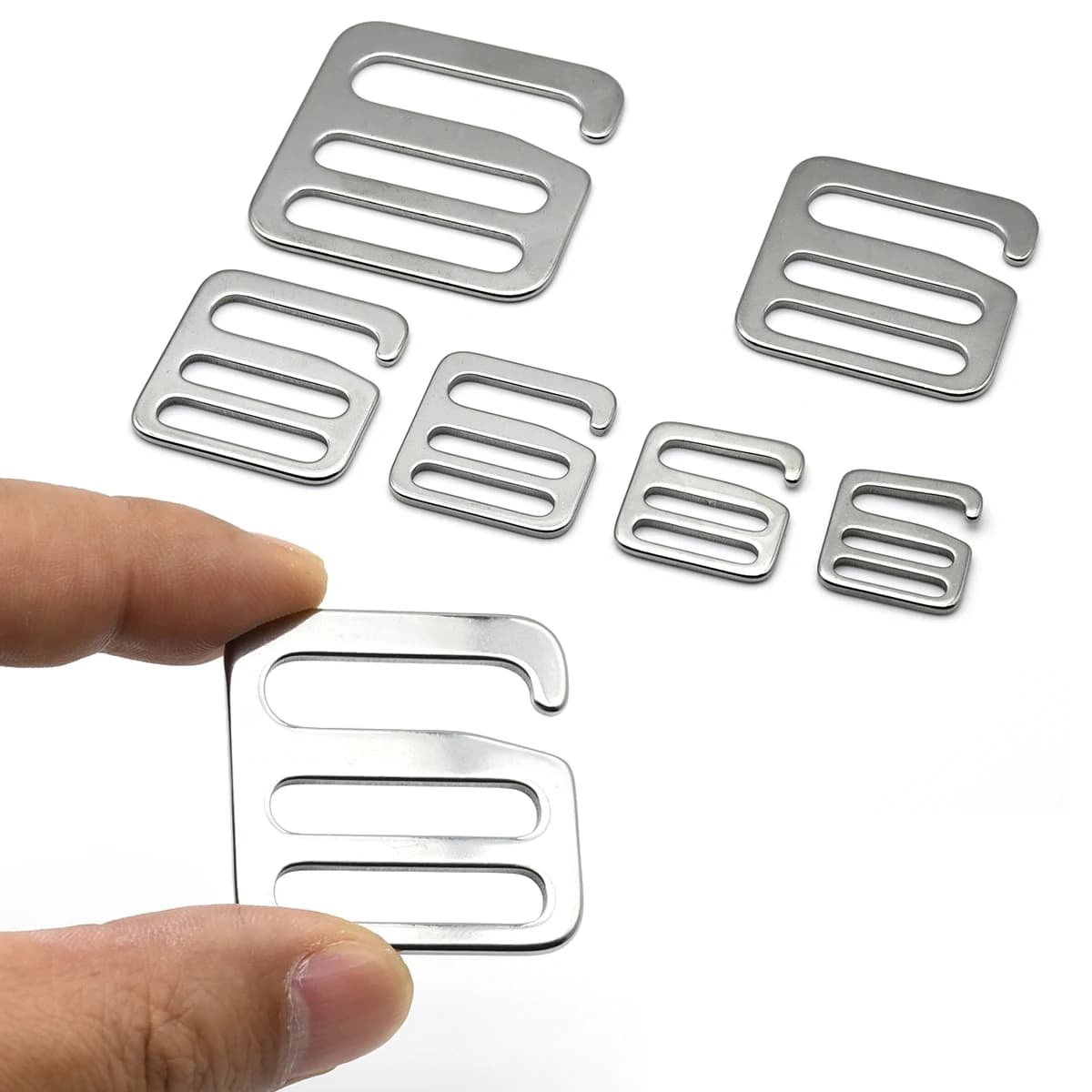 Chiusura di regolazione con fibbia quadrata in acciaio inossidabile Gancio a forma tri-glide "6" per accessori per parti di cinghie per borse artigianali in pelle