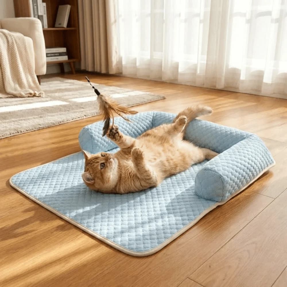 Dog Sofa Bed Breathable Dog Cooling Mat Detachable Non-Slip Dog Sofa Cushion with Pillow Comfortable Pet Summer Pad Indoor