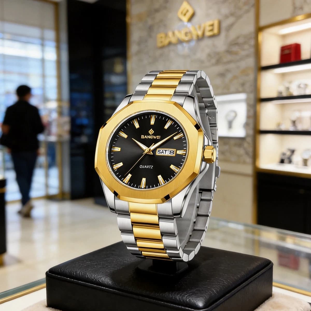 BANGWEI Orologio da uomo alla moda al quarzo in acciaio inossidabile impermeabile luminoso con cronografo e datario