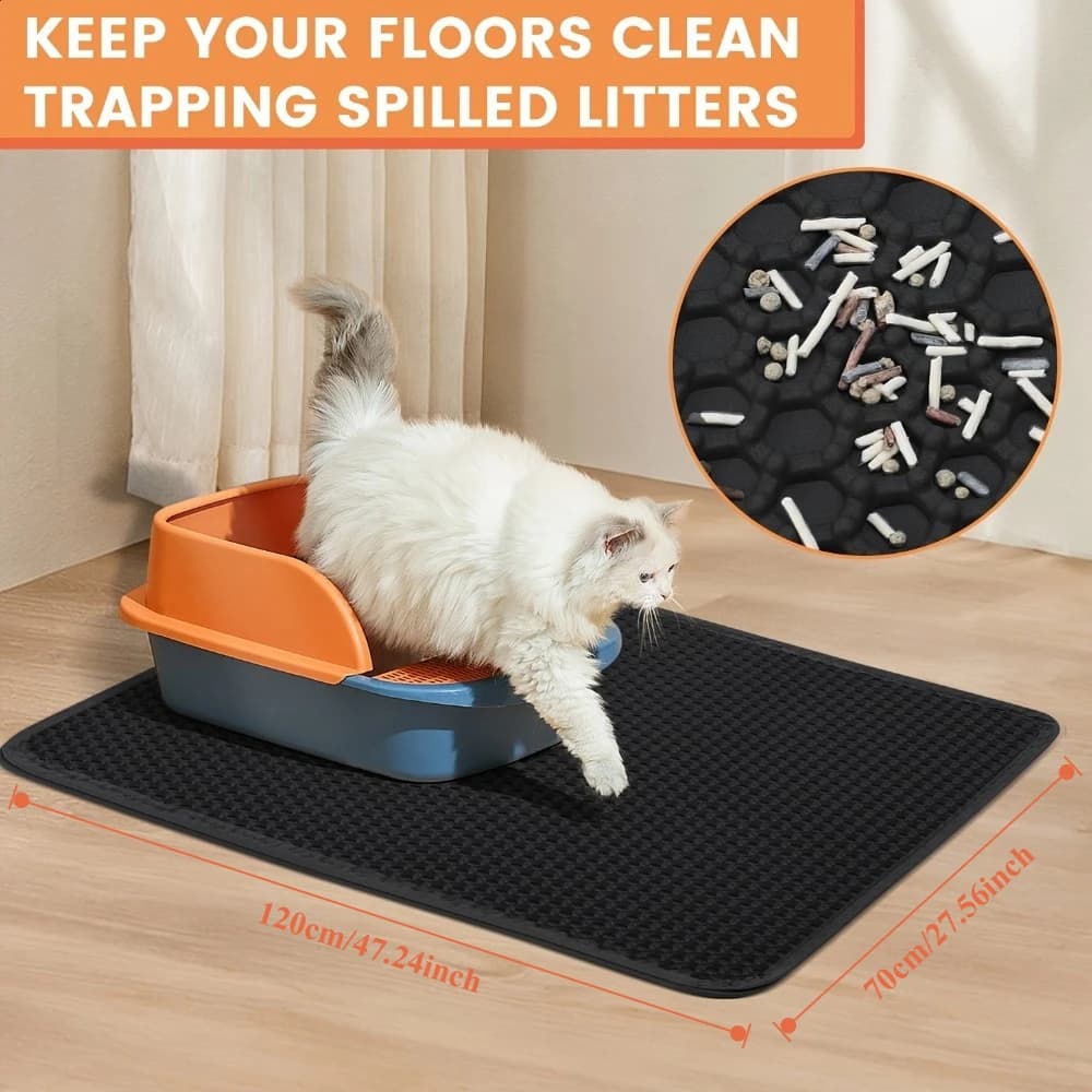 70x120 cm Grande Tappetino per lettiera per gatti Tappetino per lettiera per gatti impermeabile di grandi dimensioni Tappetino per lettiera per gatti antiscivolo a doppio strato