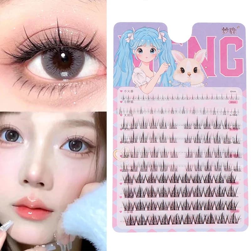 124 Pieces Fake Eyelashes Manga Mirrors Little Devil Effect, Individual Natural Eyelashes for Extension, Korean Make from You