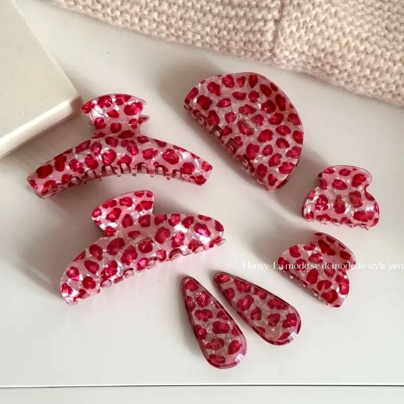 Korean pink leopard print hair claw clip high sense design luxury hair accessories for women
