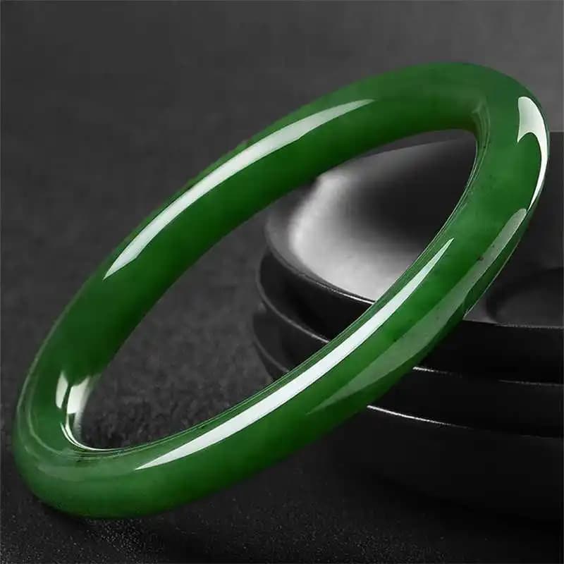 Jasper Xinjiang thin strip spinach green Hotan jade round bracelet girls