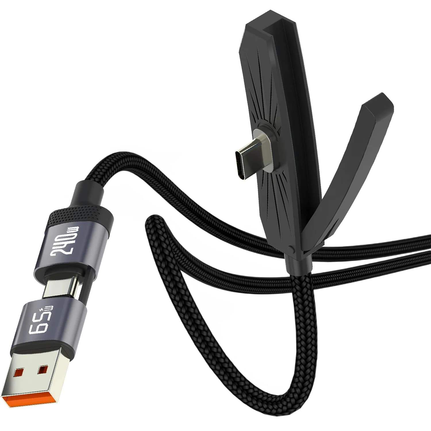 Supporto Pieghevole per Cavo USB Type-C, Cavo Dati a Ricarica Rapida 3-in-1 USB PD per iPhone 15-17 Xiaomi Android