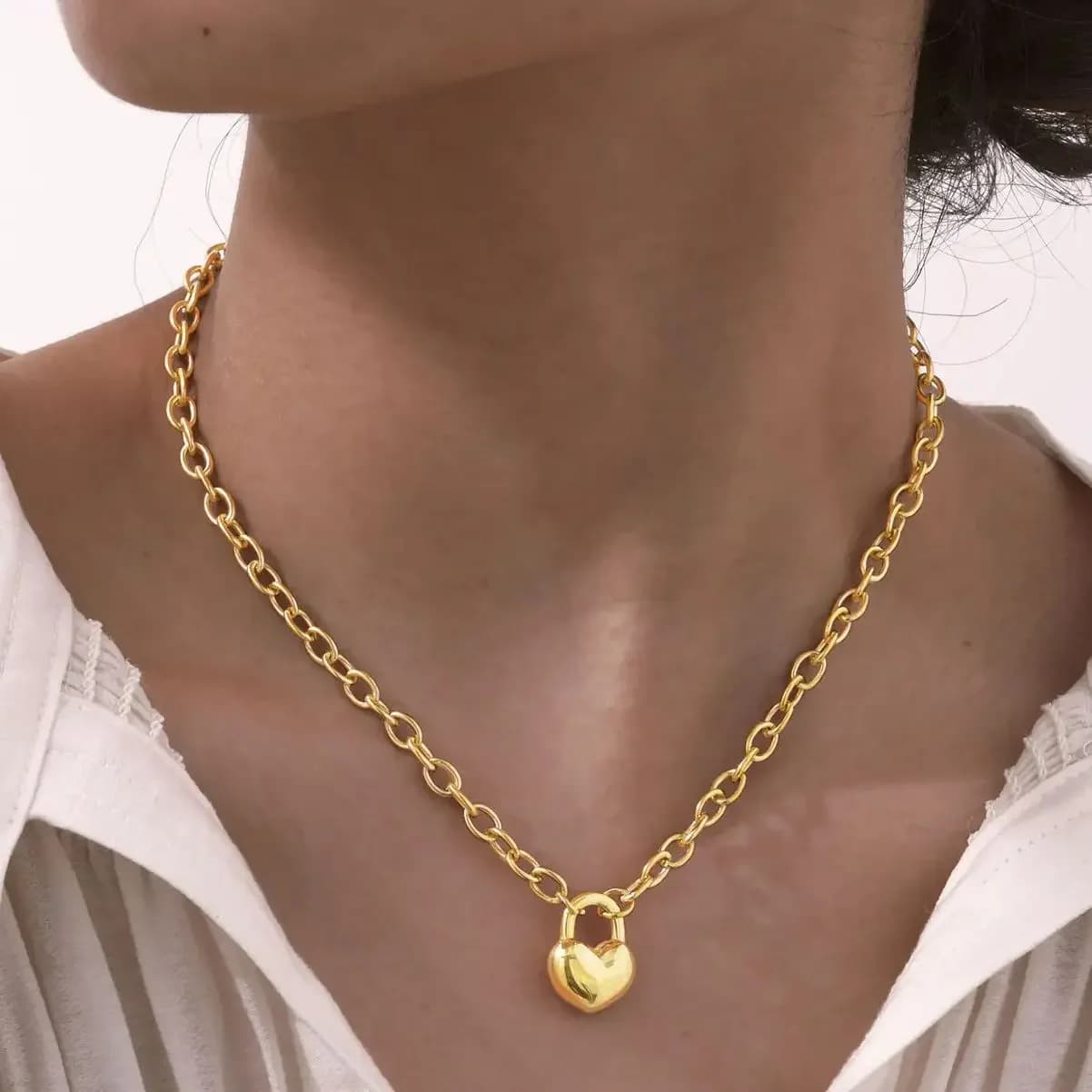 High Quality Heart-shaped Lock Necklace for Women,Luxurious Stainless Steel Link Chain Necklaces,Fashion Mother's Day Gift
