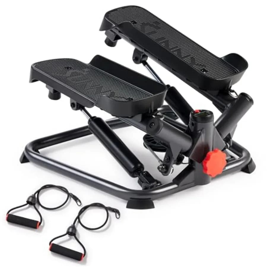 Mini Stepper per Esercizi a Casa, Macchina per Allenamento Cardio Completo con Banda di Resistenza, Design Compatto Nero e Blu, Collegabile