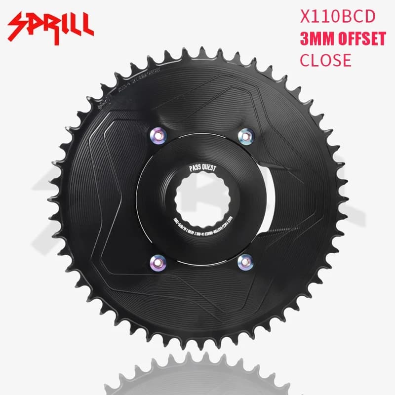 PASS QUEST SPRILL Ruota per catena per bicicletta 110BCD - Ruota a catena larga stretta, offset da 3 mm, design rotondo AERO a 4 bulloni
