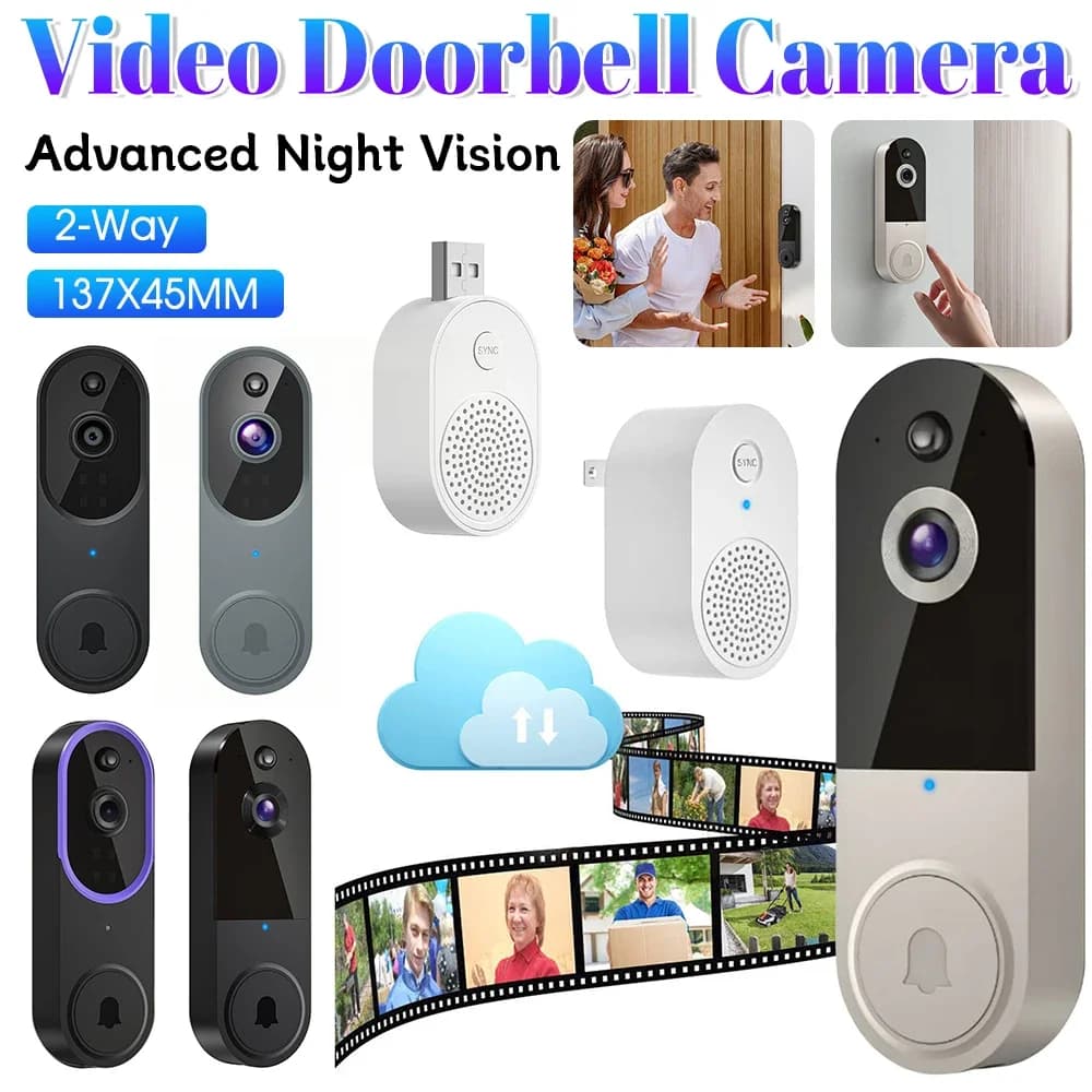 Campanello Video 1080P con Telecamera Wireless Bidirezionale, Visione Notturna, WiFi, Campanello Intelligente per Casa e Ufficio con Rilevamento di Sicurezza