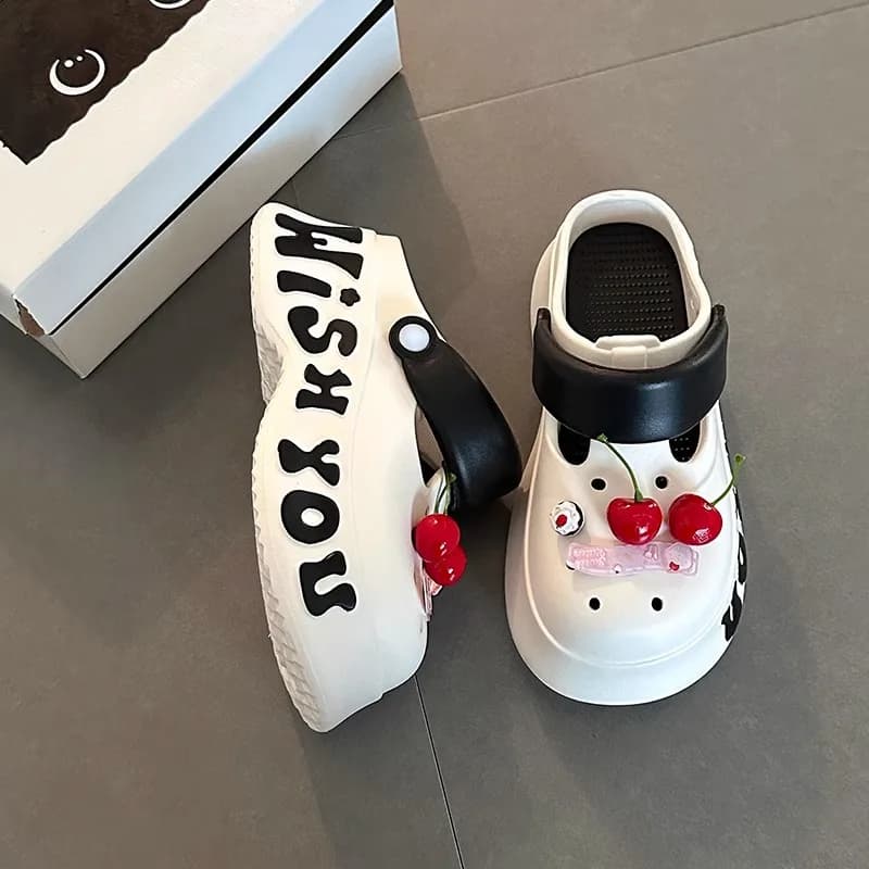 Zoccoli da donna con decorazioni a ciliegia, nuovi arrivi estivi, alla moda, versatili, dal design unico, antiscivolo, con suola spessa e punta chiusa, per uso esterno