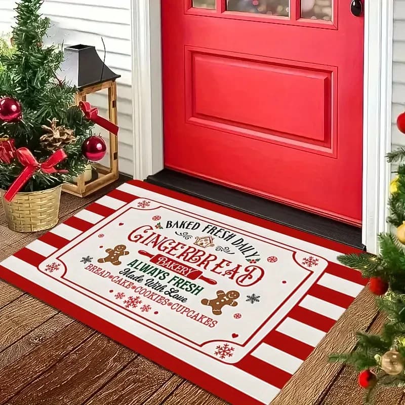 VIKAMA Zerbino natalizio con omino di pan di zenzero antiscivolo, lavabile in lavatrice, tappetino per ingresso, corridoio, camera da letto, porta, decorazione per la casa