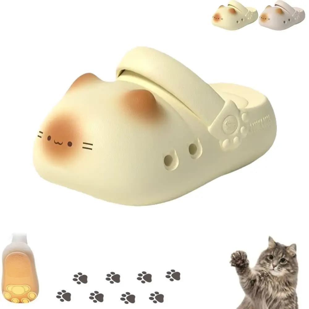Adorable Waterproof Cat Slippers Anti Slip Bottom Cat Paw Small Cat Mules Soft Bottom Closed Toe Ladies Slippers Girl