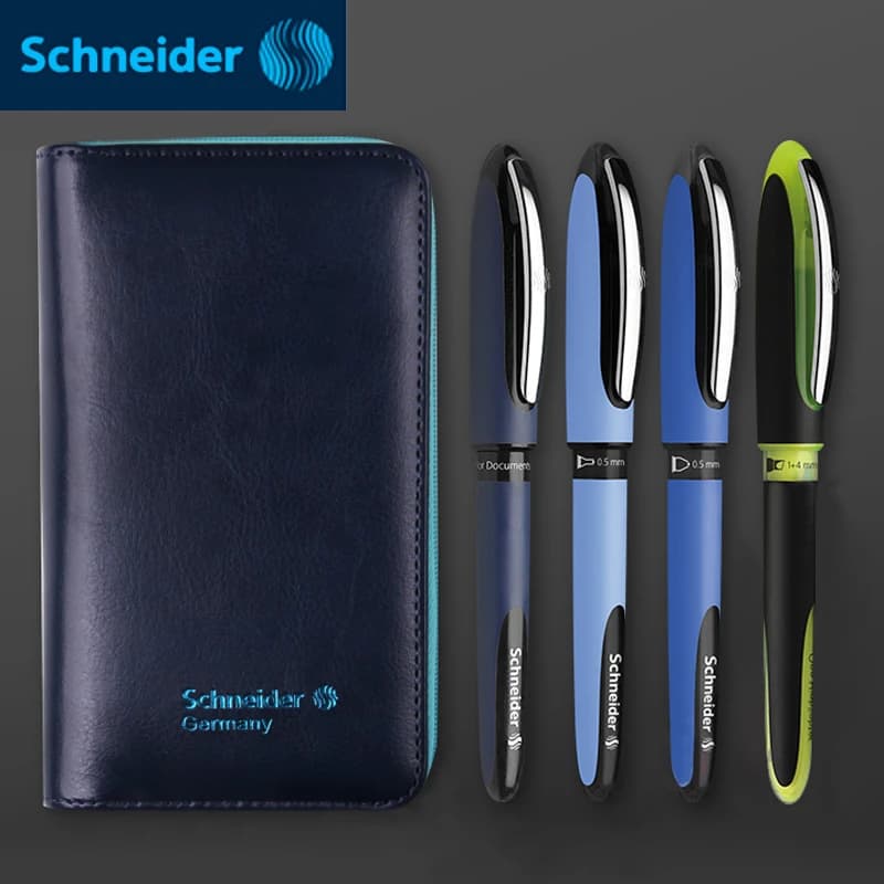 4 pz/set Germania Schneider Penna Gel Firma Penna Evidenziatore Pennarello 0.6mm/0.3mm/0.5mm/1-4mm Astuccio in pelle regalo