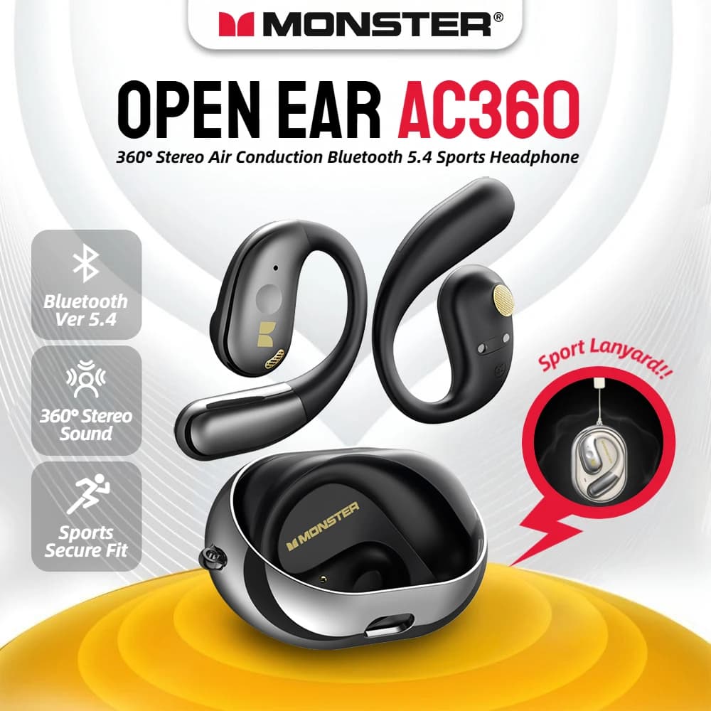Monster Open Ear AC360 Headphones with Bluetooth Air Conduction 5.4 True Wireless 360 ° Sports Headphones Wireless Stereo OWS