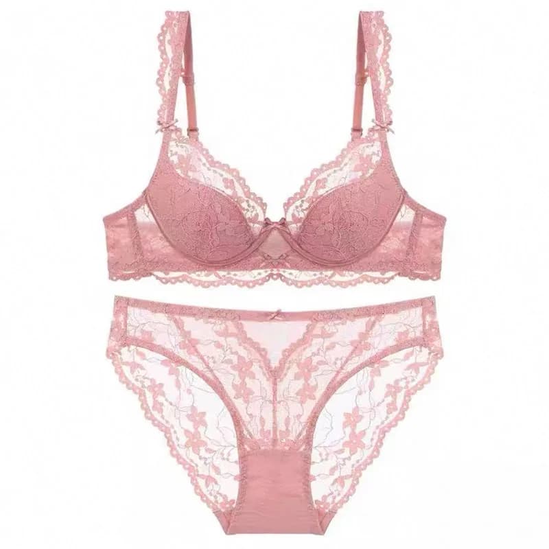 Completo intimo sexy in pizzo francese da donna, con maniche a volant, reggiseno morbido e sottile, traspirante, contenitivo per seni grandi, con supporto posteriore, casual.