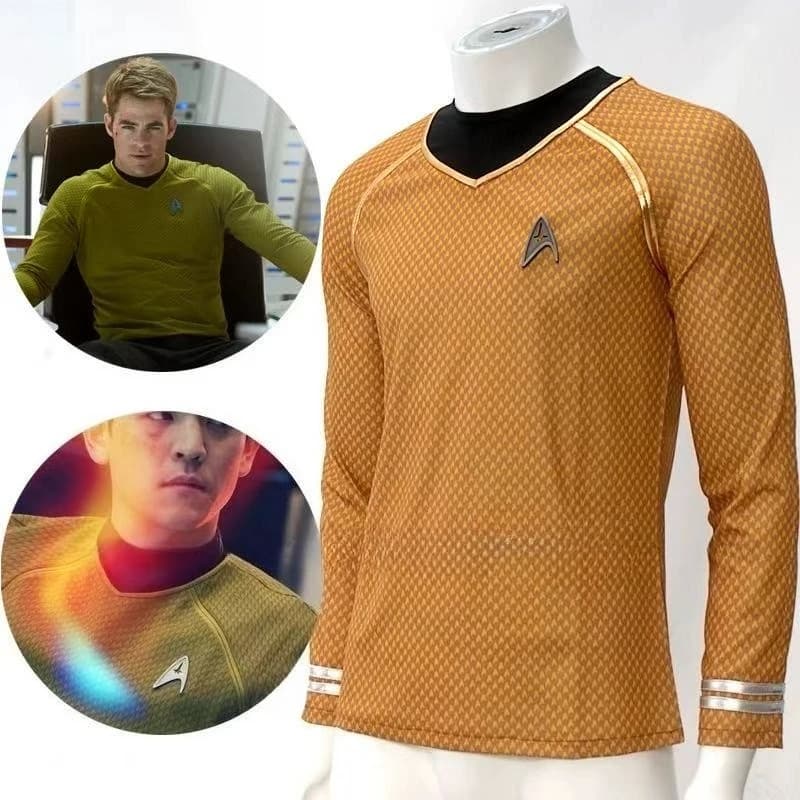 Magliette Dorate del Capitano Kirk, Uniforme Blu di Spock, Cosplay di Star Trek, Top Rosso della Flotta Stellare, Maglia a Maniche Lunghe da Uomo, Costume di Halloween