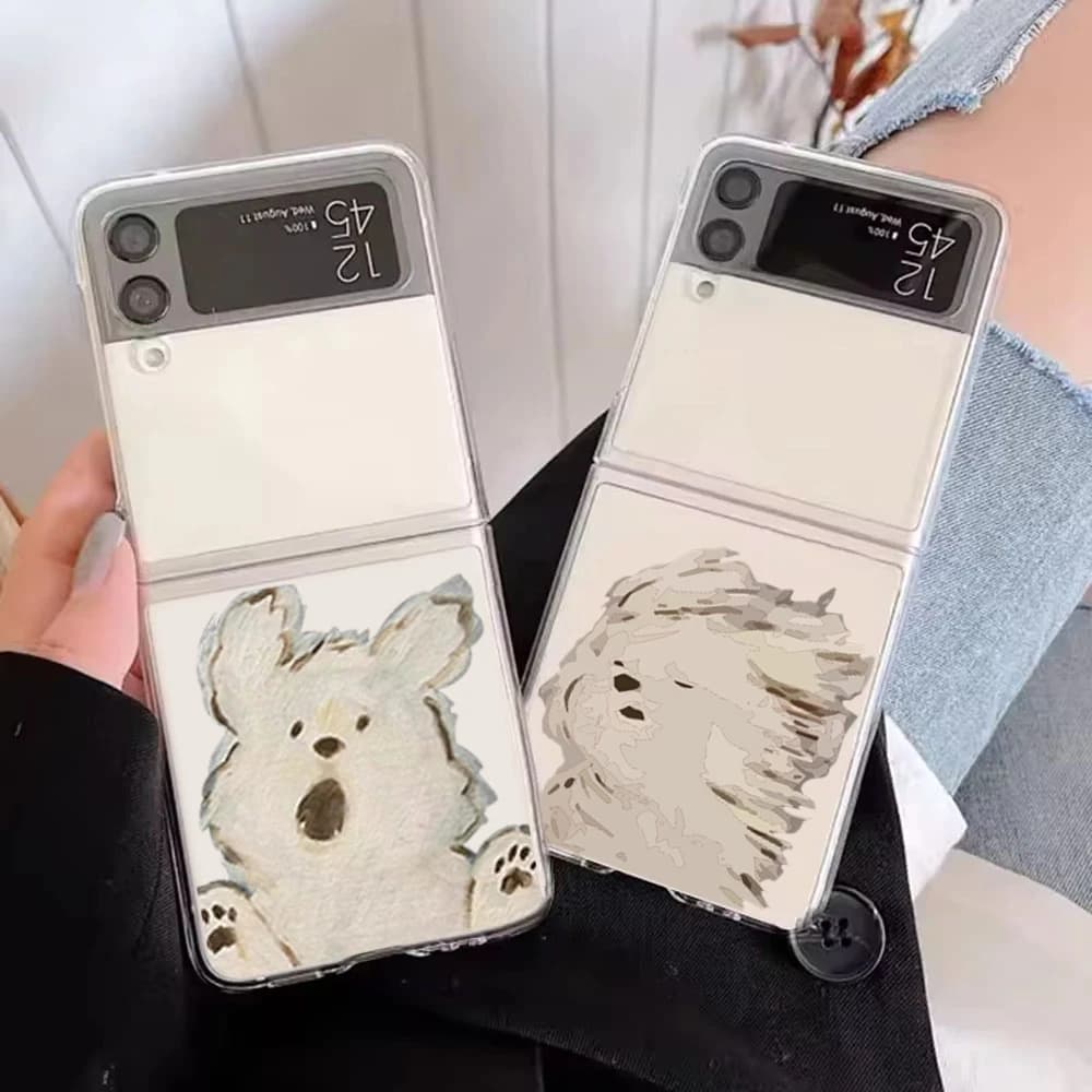 Cute Oil Painting Dog Phone Case For Samsung Galaxy Z Flip 6 ZFlip 5 Hard Folding Cover for Samsung ZFlip 4 3 7 Shell Fundas