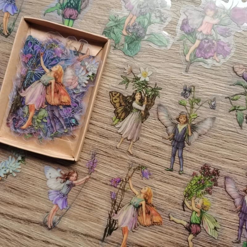 45 fogli/confezione Adesivi decorativi per notebook con fiori di elfi e farfalle vintage Adesivi decorativi per diario con etichette per scrapbooking