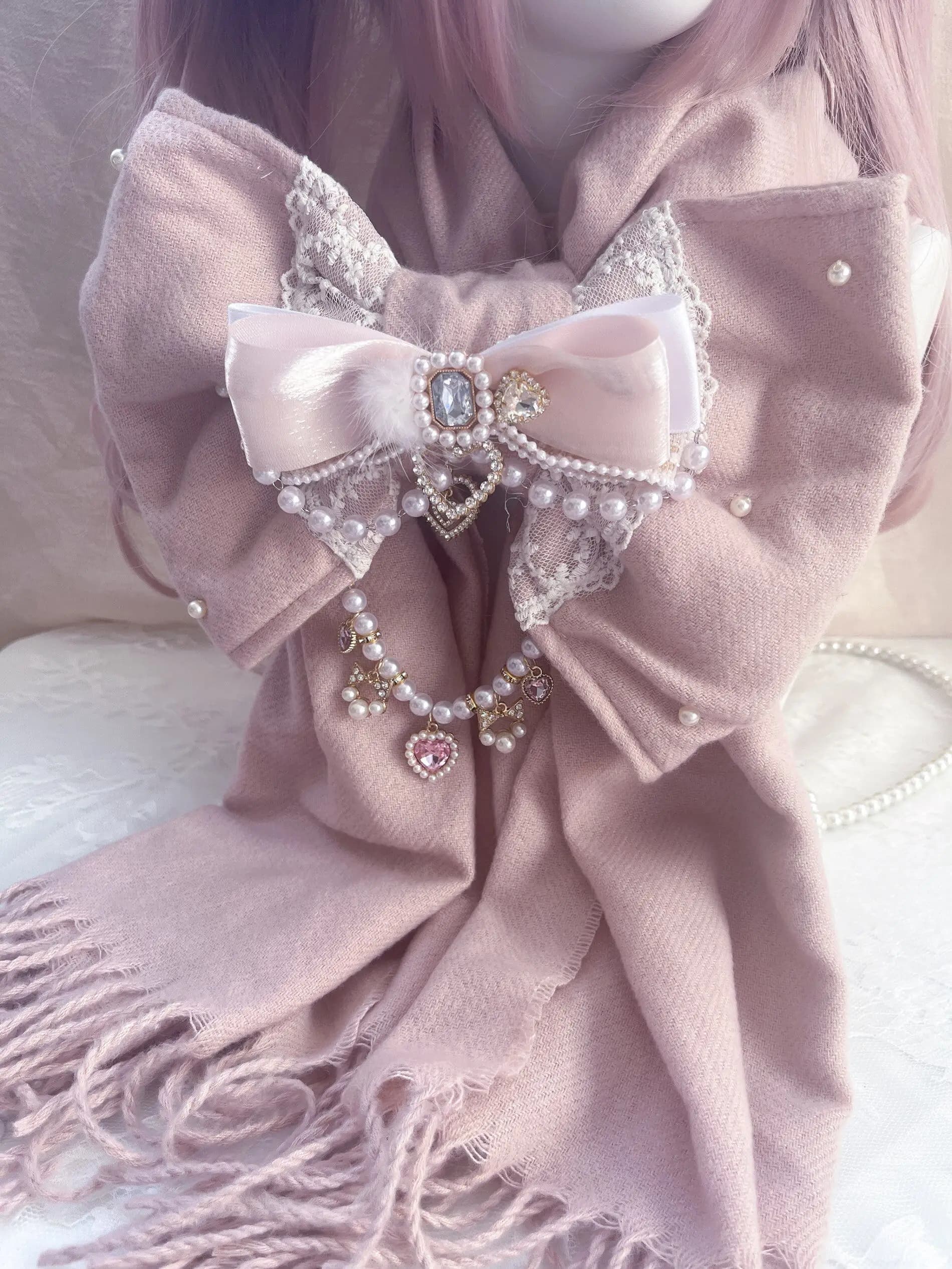 Sciarpa termica giapponese originale fatta a mano prodotta in massa dolce e carina con fiocco Lolita Sciarpa termica morbida per ragazza autunno e inverno per donna