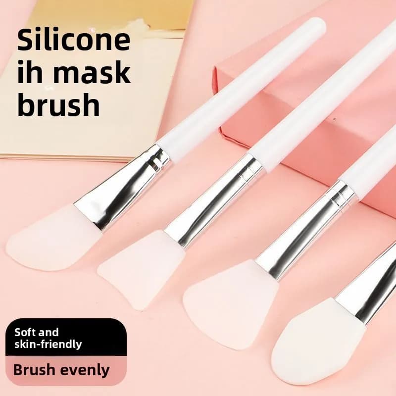 Set di 4 Pennelli in Silicone Bianco per Maschera Facciale, Pennello Professionale per Crema e Fondotinta, Strumento Cosmetico per Cura della Pelle Fai-da-Te