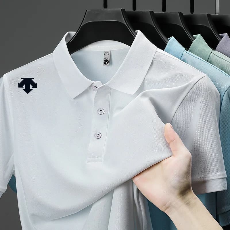 high quality mens new short sleeve polo shirt minimalist left shoulder small logo business casual modern comfort fit summer top