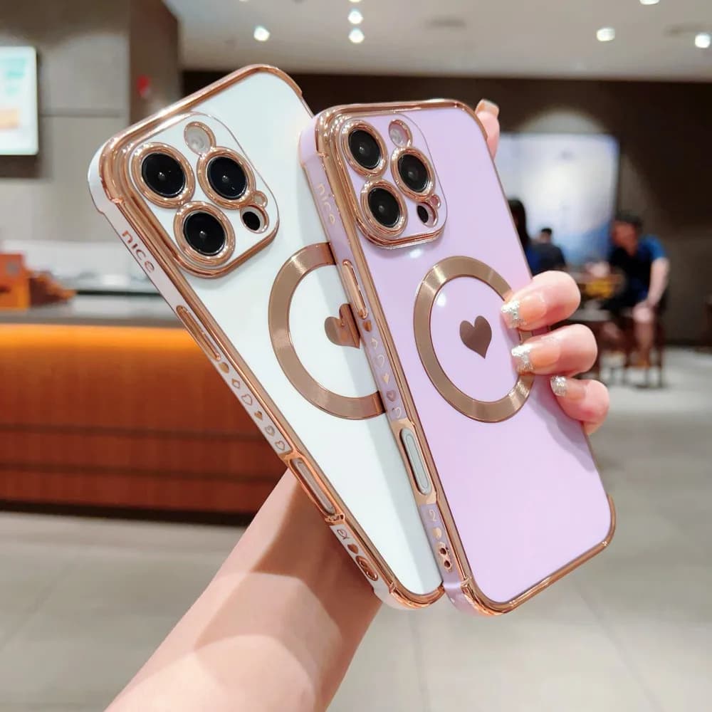 Custodia per telefono con placcatura laterale a cuore per iPhone 17 Air 16 15 14 Plus 13 12 Pro Max 16e 17Air 16Pro Max Lente di copertura Paraurti antiurto