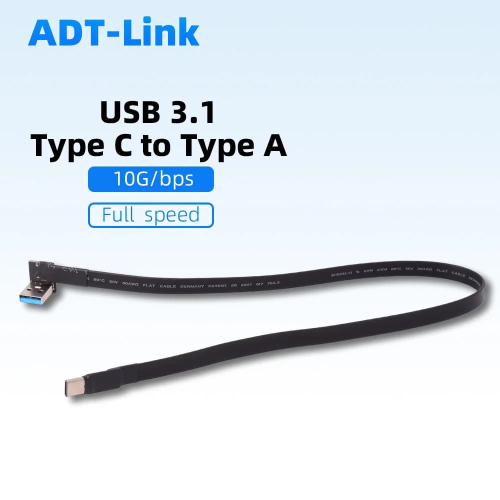 Angolo di 90 gradi 10 Gbps USB 3.1 Tipo-A a Tipo-C Cavo piatto da maschio a maschio Cavo adattatore USB C a FPC FPV 5 V/1,5 A 5 cm-3 m