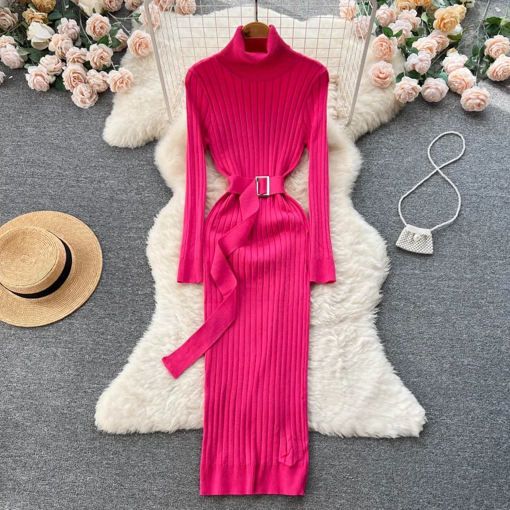 Women's Dress Sexy Autunno Long Sleeve Skinny Maxi Boydcon Casual Knit Knit sweater with belt Party Club