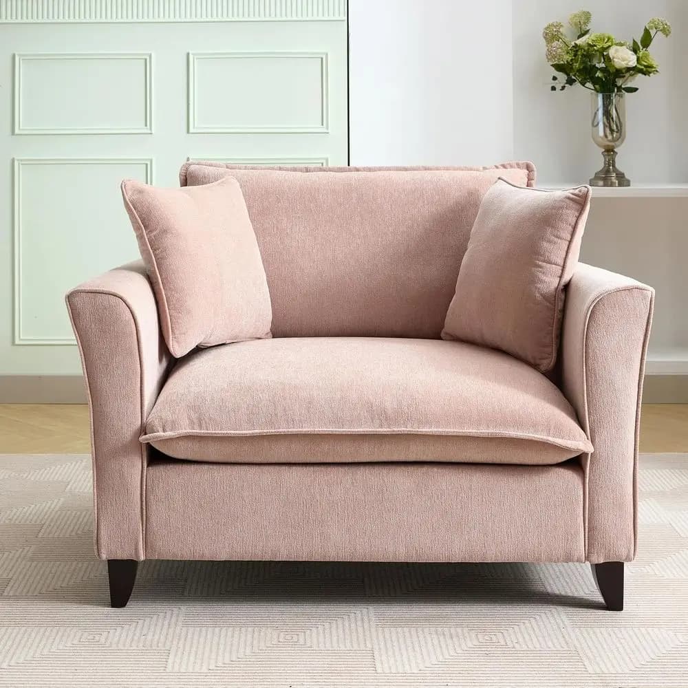 Poltrona da Lettura Oversize in Ciniglia con 2 Cuscini, Comoda Seduta Imbottita per Soggiorno o Ufficio, Rosa Pallido