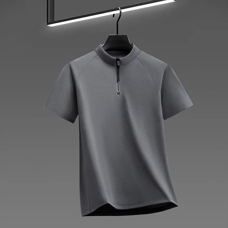 Summer Men's Casual Half Zip T Shirt Lightweight Breathable Fabric Stand Collar Top For Commute