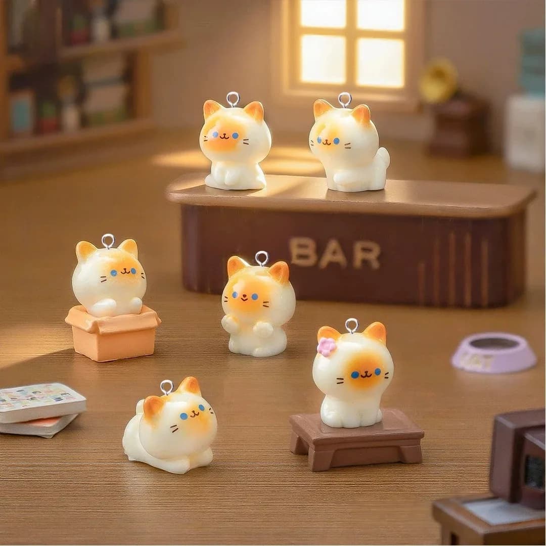 6Pcs Handmade Kawaii Cat Animal Resin Pendants New Flatback Charms Handcraft Ornaments For DIY Earrings Jewelry Making