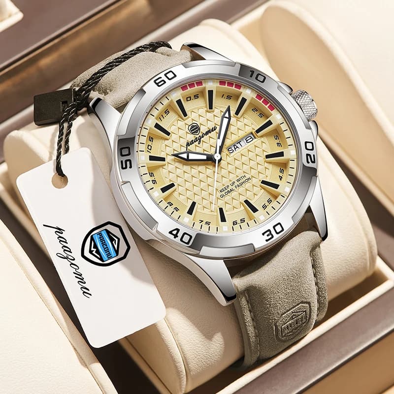 PAAZOMU Business Man Wristwatch Waterproof Luminous Date Week Casual Watch For Men Quartz Leather Luxury Fashion Men's Watches