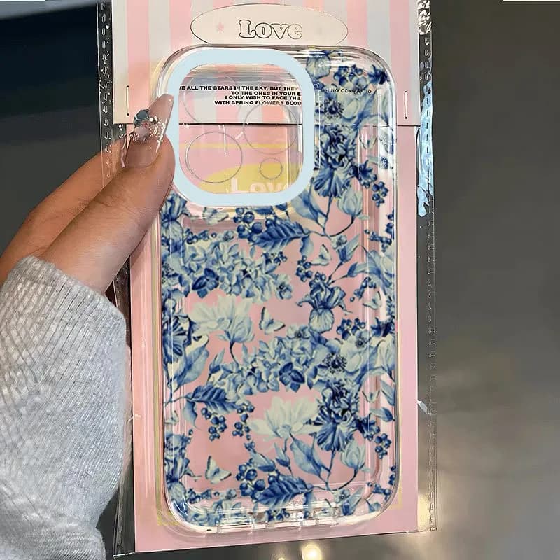 Custodia per Xiaomi 14T Pro Custodie per telefoni trasparenti morbide floreali blu disegnate a mano vintage per Xiaomi Mi 11 Lite 5G 14 13 12 13T 12T Cover