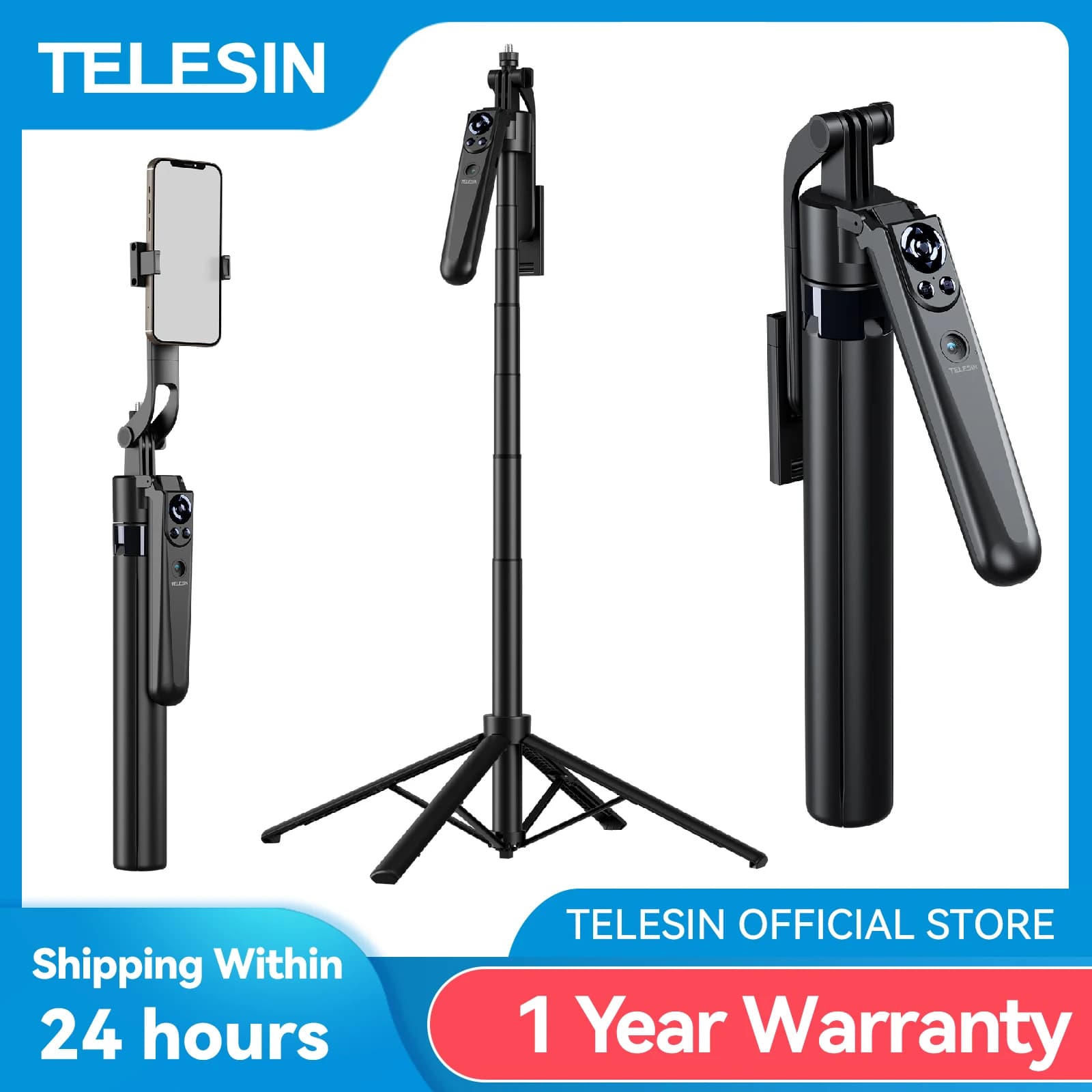 TELESIN Supporto per selfie con tracciamento automatico del volto Treppiede universale per smartphone Vlog Live per supporto da tiro universale per telefono cellulare