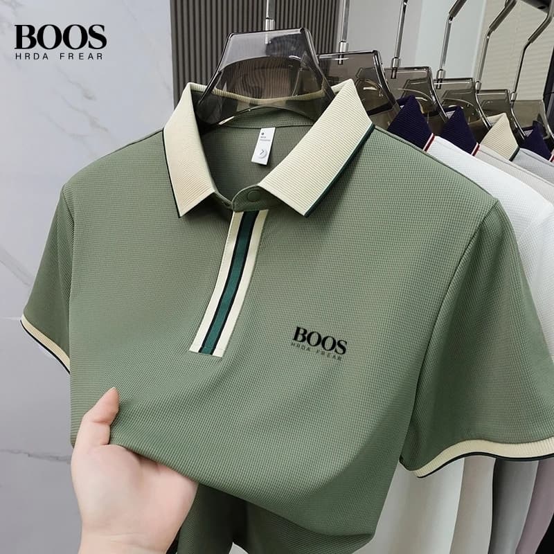 New summer high-quality silk polo shirt for men, fashionable and casual, silky smooth, moisture absorbing and breathable top