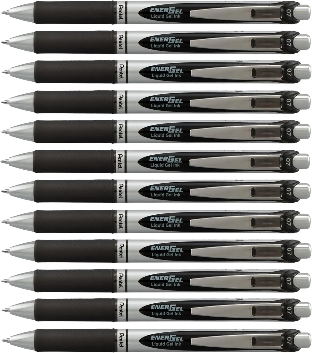 Pentel EnerGel RTX Retractable Liquid Gel Pens 0.7mm Medium Point Black Ink Box of 12