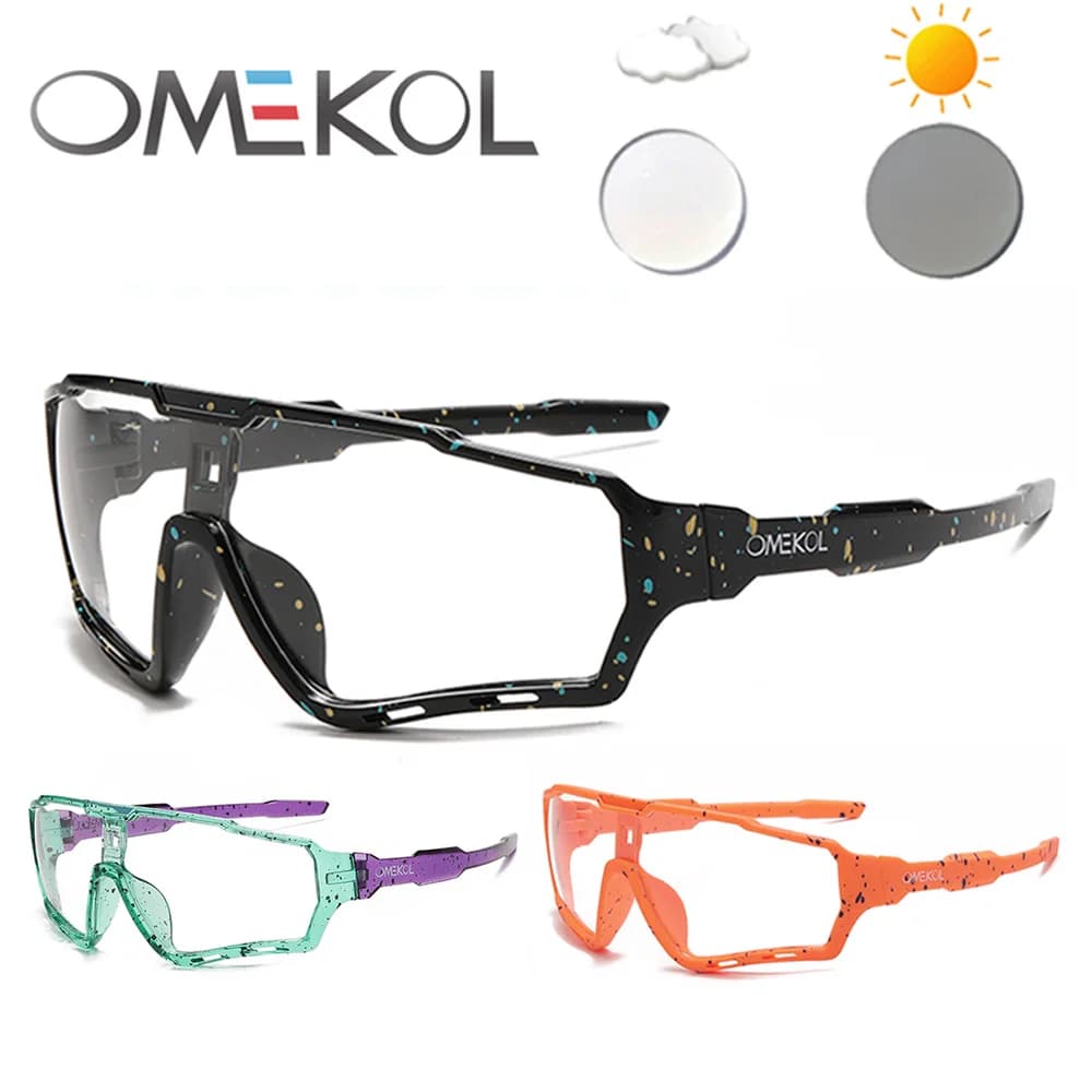 OMEKOL brand new sports cycling glasses photochromatic man women sunglasses outdoor bike sunglasses baseball sunglasses MTB