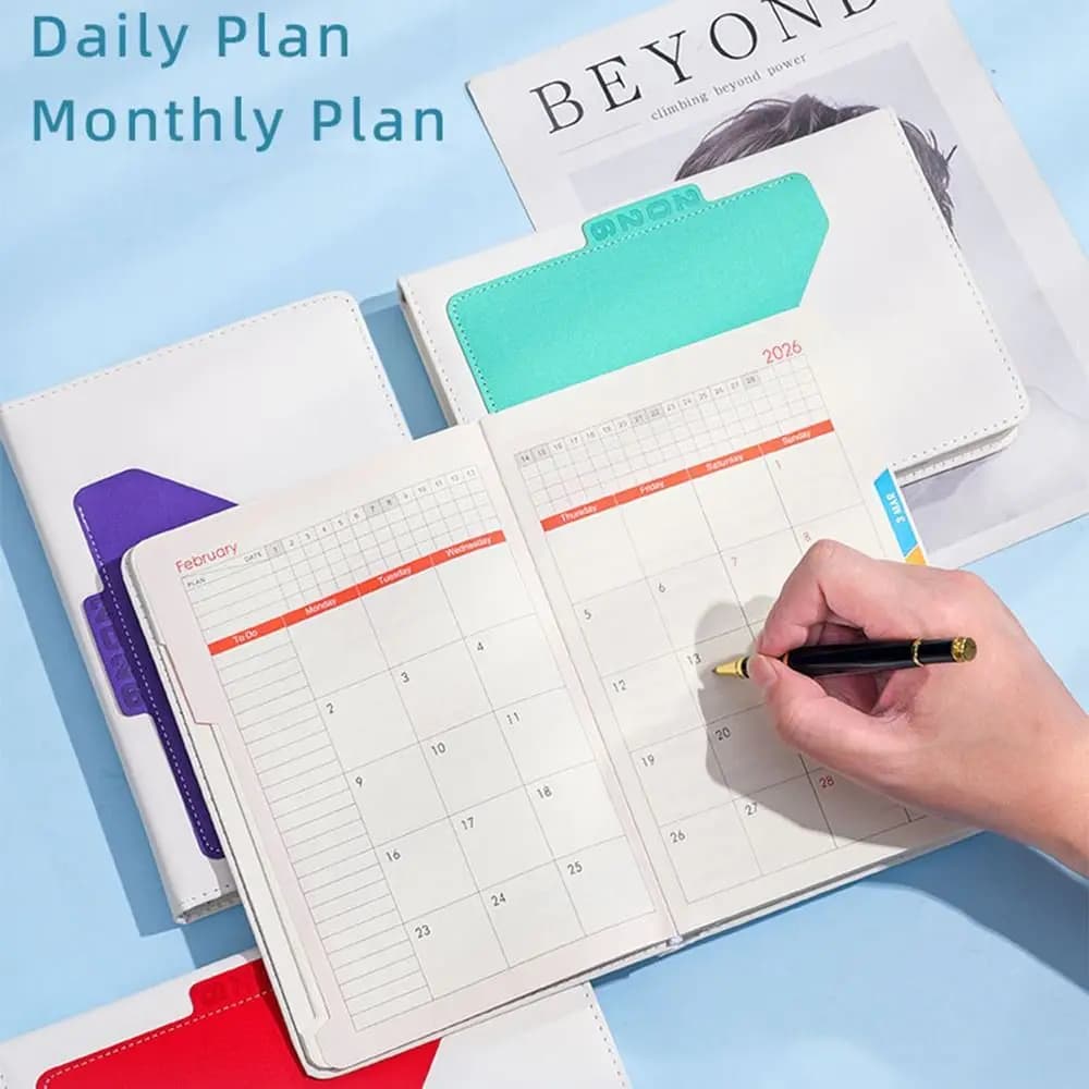 Inglese 2026 Agenda Planner Blocco note 12 mesi Segnalibro 365 giorni Efficienza Notebook Carta spessa Semplice elenco cose da fare Notebook