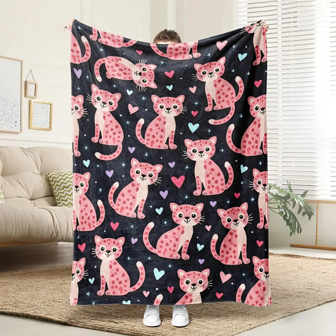 Coperta con motivo leopardato rosa per divano letto, viaggio, campeggio, soggiorno, ufficio, coperta per regali per tutte le stagioni